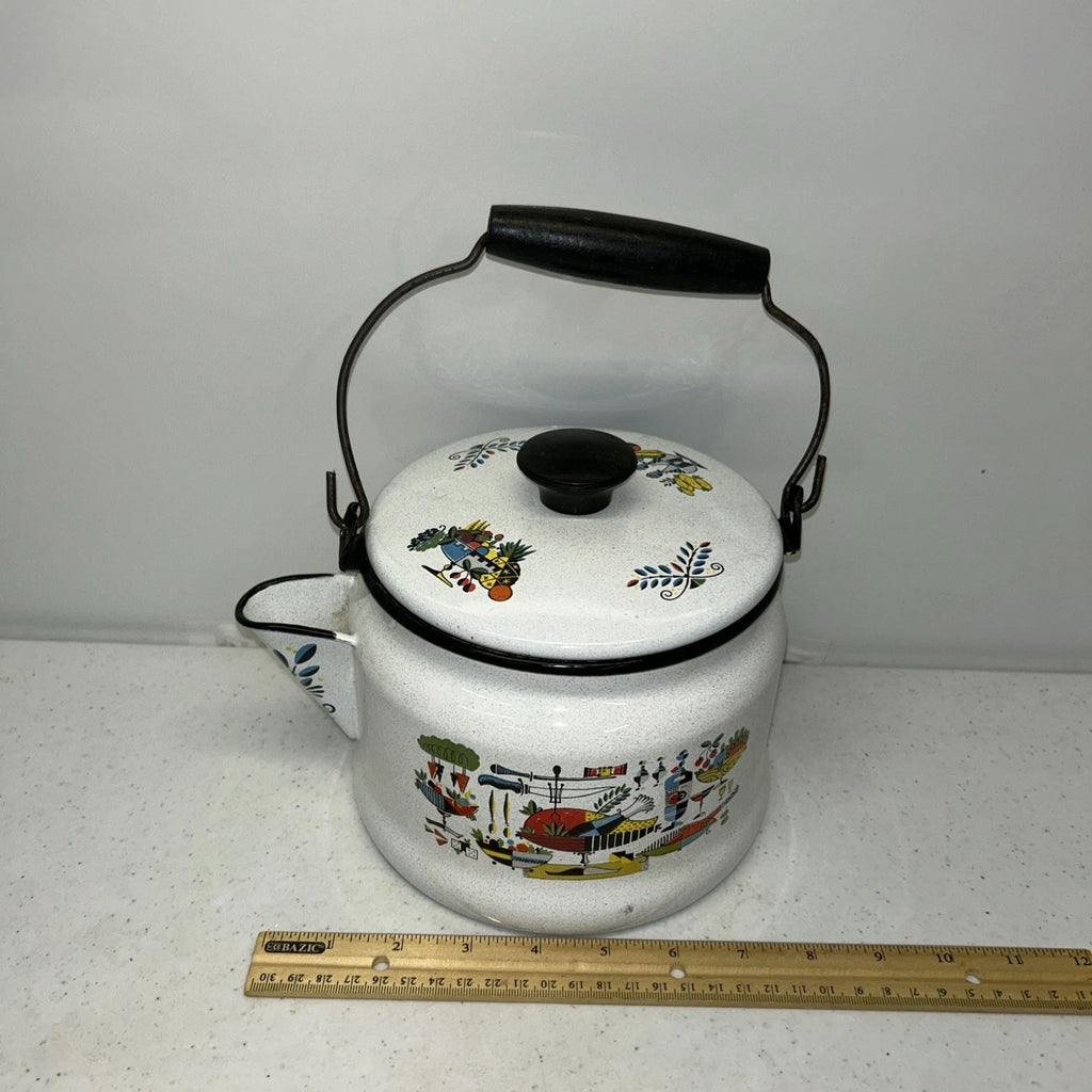 Georges Briard Enamel Ware Tea Kettle Turkey Dinner Pattern