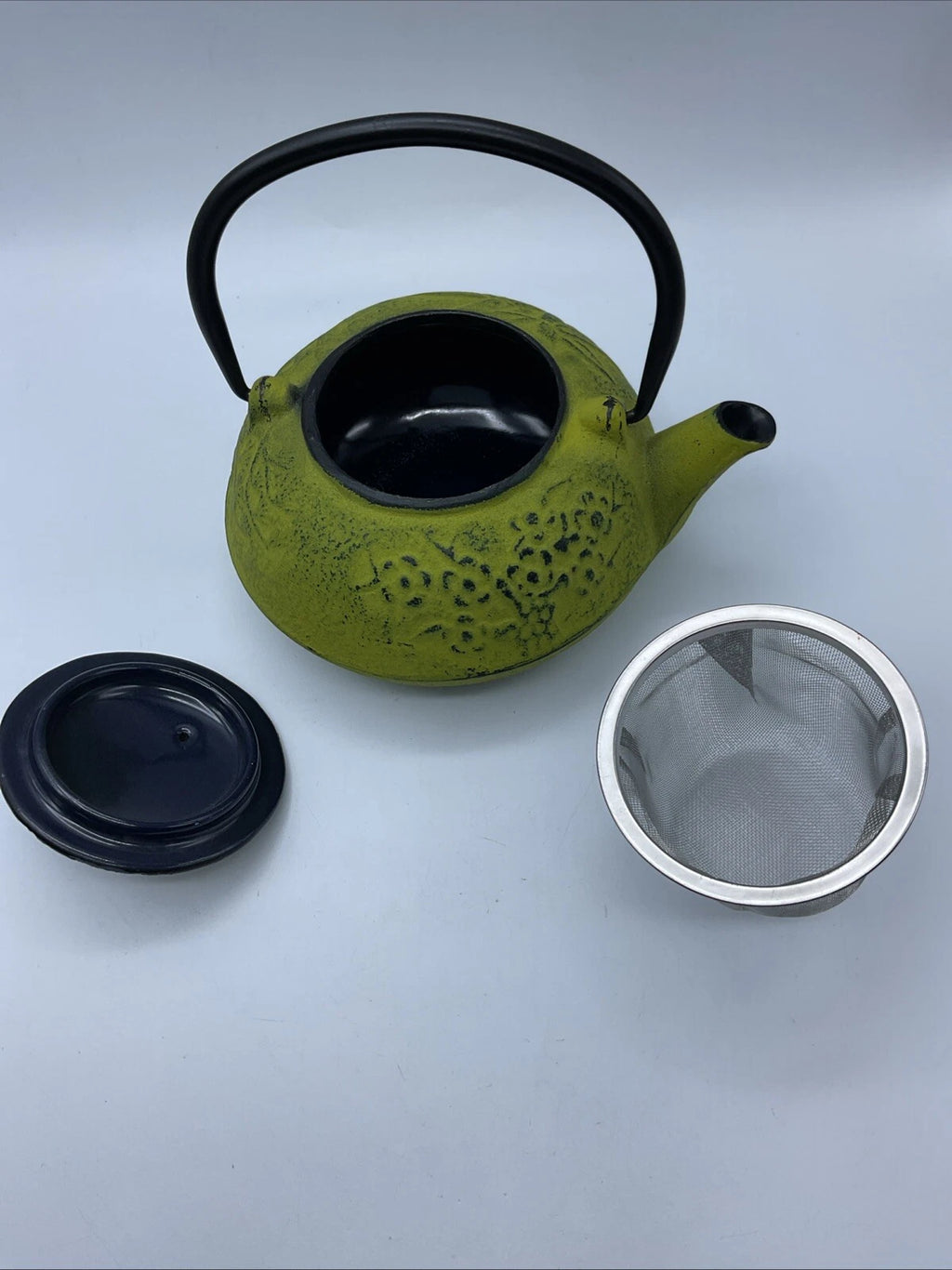 Kyusu Teapot Cast Iron Creative home, Lime Green, Bamboo Design, Infusion Basket