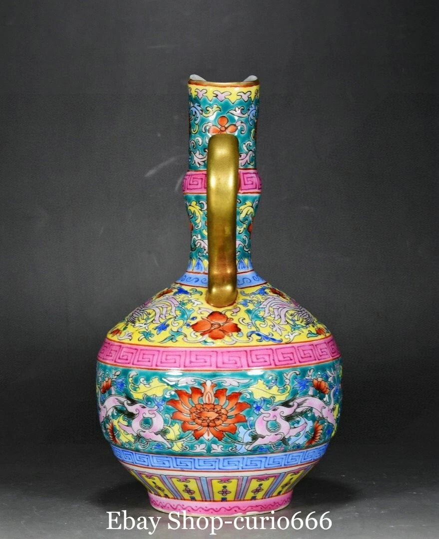 9'' Yongzheng Colour Enamel Porcelain Gilt Dragon Beast Phoenix Bird Kettle Pot