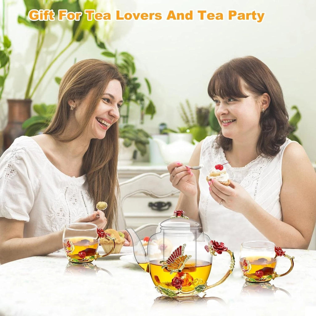Elegant 46oz Glass Teapot with Butterfly & Flower Design - Removable Infuser