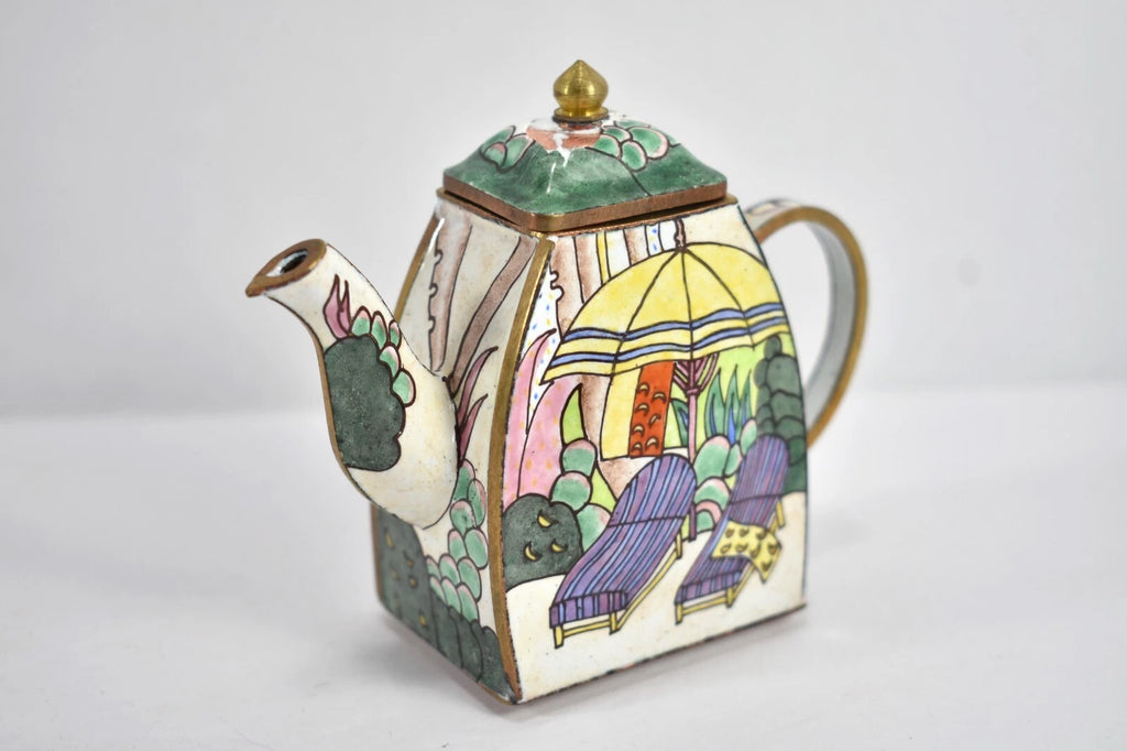 A Day At The Beach Enameled Minature copper Teapot