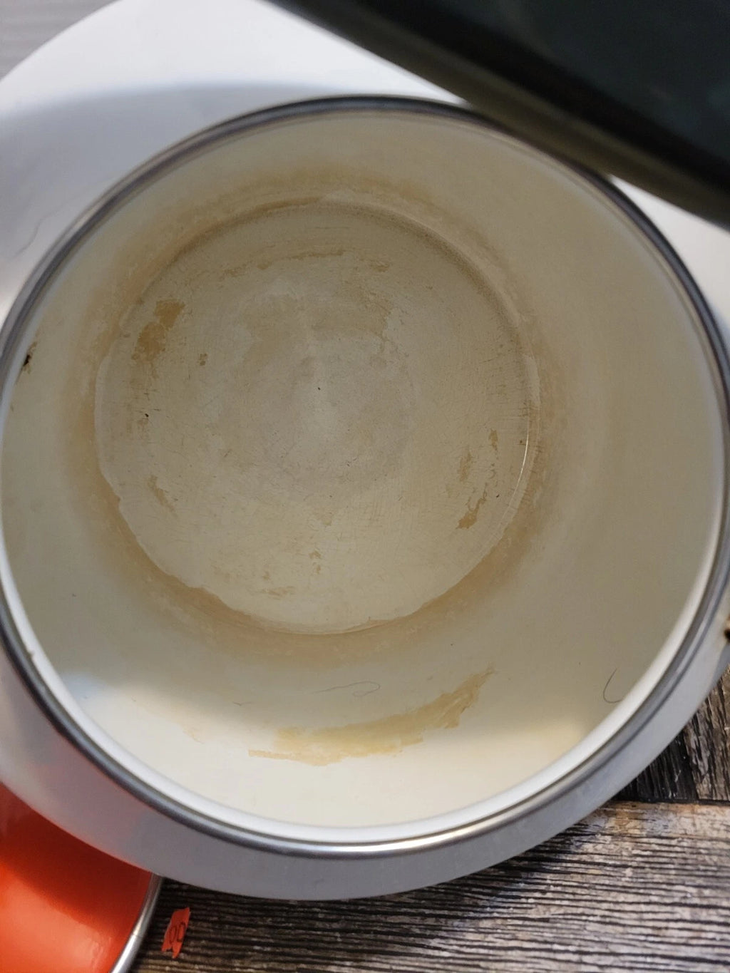 Debonaire Japan Enamelware Tea Kettle White w Orange Red Pattern & Lid MCM