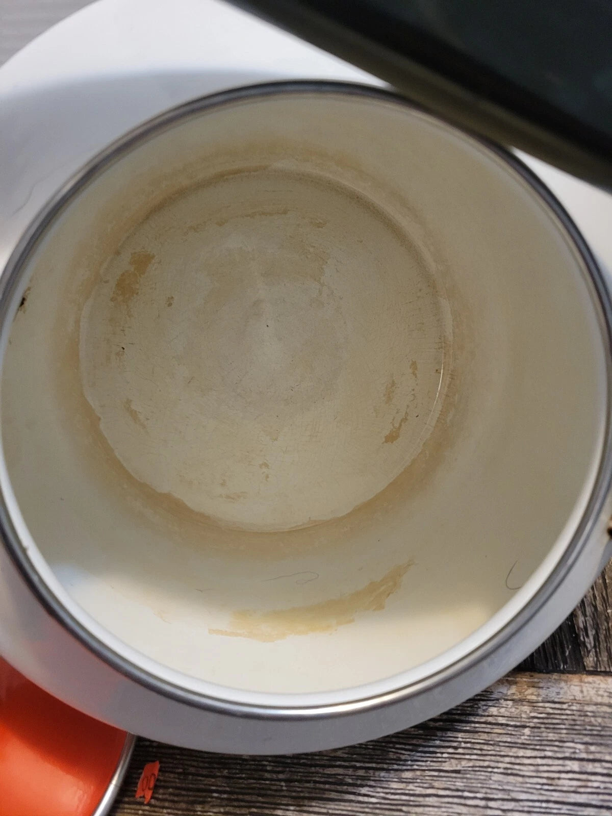 Debonaire Japan Enamelware Tea Kettle White w Orange Red Pattern & Lid MCM