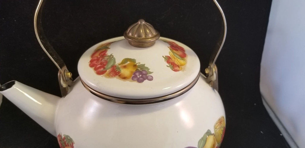 Enamel Tea Pot  fruit motif