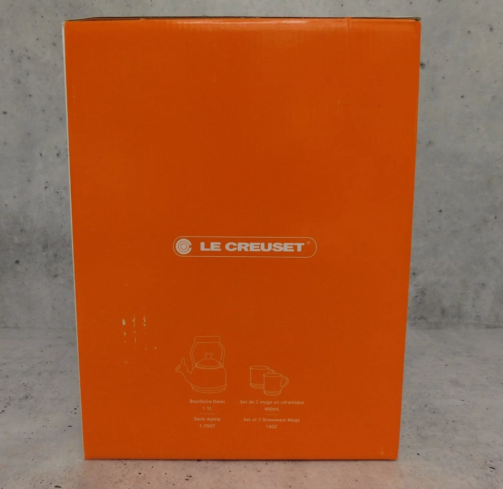 Le Creuset Enamel on Steel 1.25 Quart Demi Tea Kettle and 2 Mug Set, Caribbean