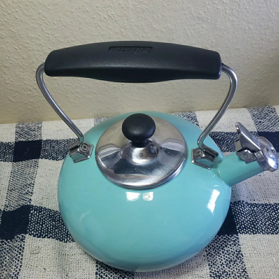 Chantal Whistling Tea Kettle 2 Quart Teapot Blue Aqua Turquoise Enamel Stainless