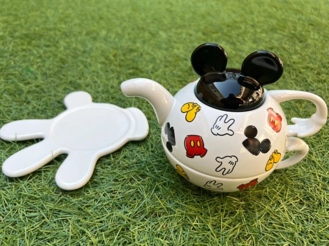 Disney Mickey Mouse Kettle/teapot/pot stand/cup set 2000s White ENAMEL Disney