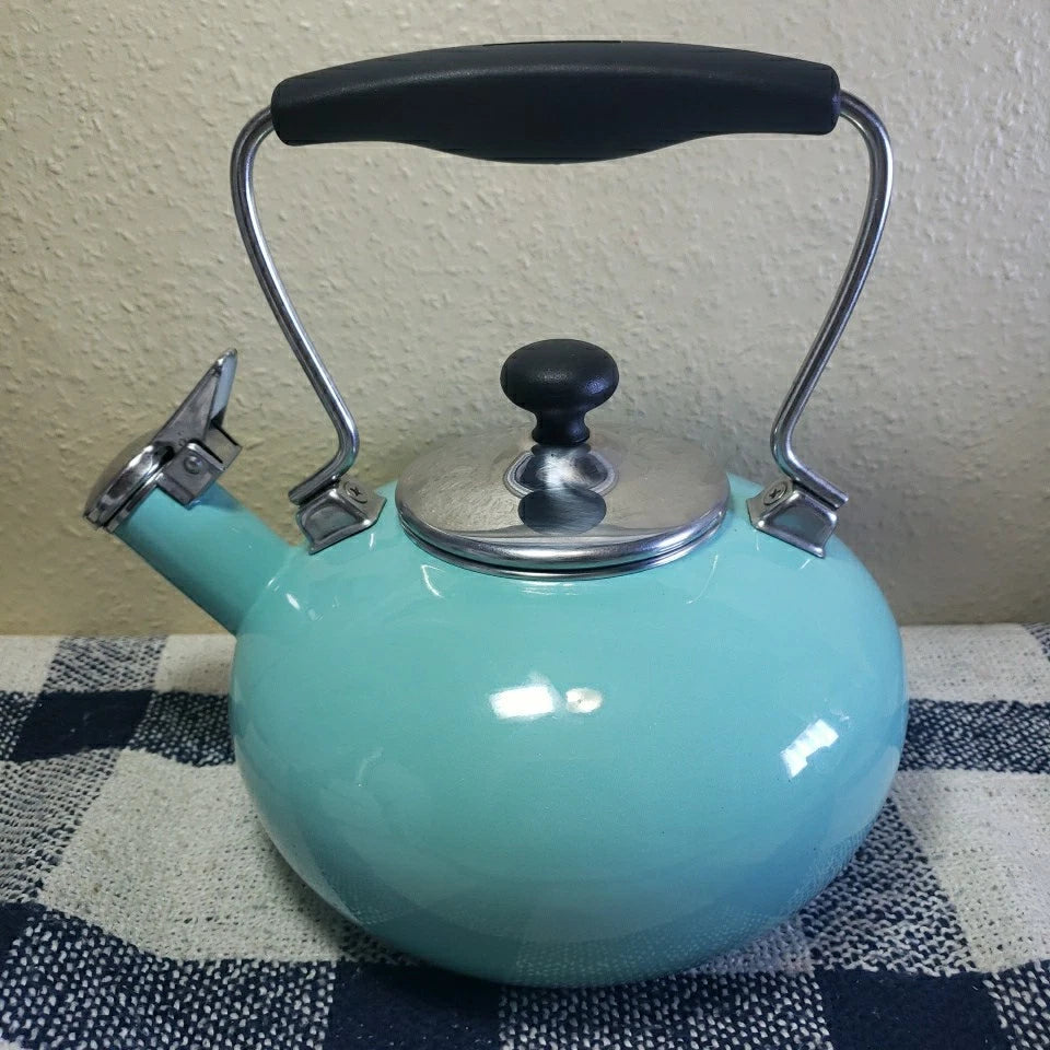 Chantal Whistling Tea Kettle 2 Quart Teapot Blue Aqua Turquoise Enamel Stainless