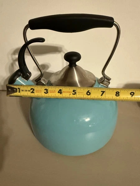 CHANTAL Whistling Tea KETTLE 2 Quart Turquoise Aqua Black On Silver