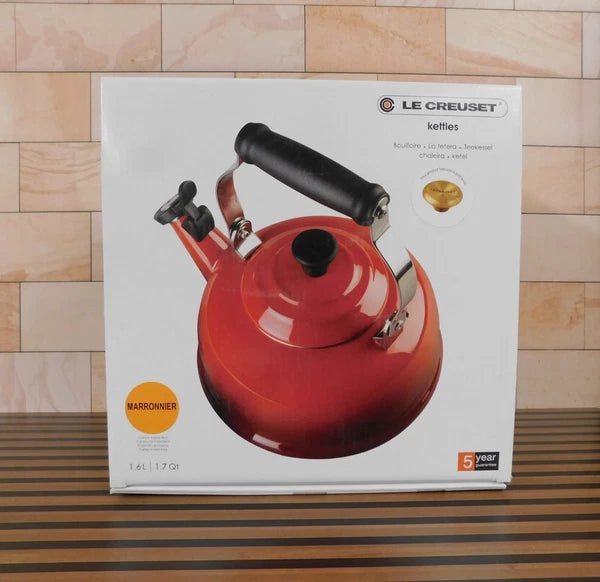 Le Creuset Enamel on Steel 1.7 Quart Classic Kettle with Gold Knob in Persimmon