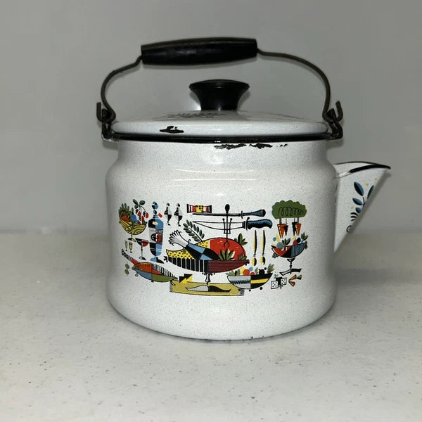 Georges Briard Enamel Ware Tea Kettle Turkey Dinner Pattern