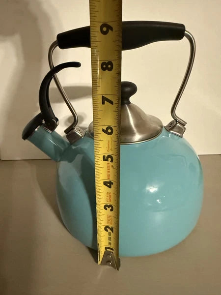 CHANTAL Whistling Tea KETTLE 2 Quart Turquoise Aqua Black On Silver