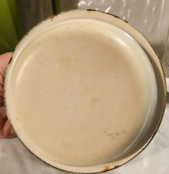 Green Heavy Enamel Tea Pot with Top Pot, Lid and Strainer~avacado color