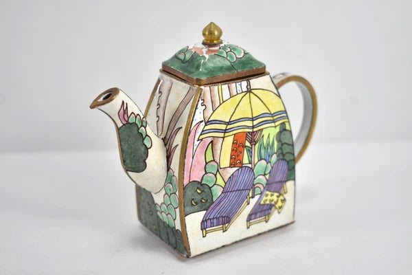 A Day At The Beach Enameled Minature copper Teapot