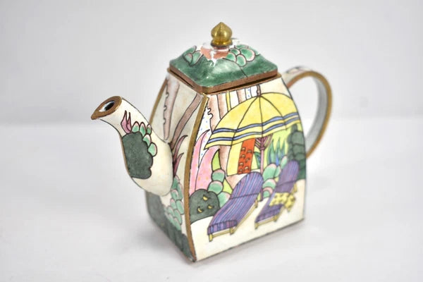 A Day At The Beach Enameled Minature copper Teapot