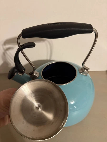 CHANTAL Whistling Tea KETTLE 2 Quart Turquoise Aqua Black On Silver