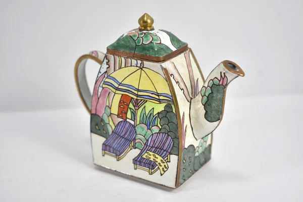 A Day At The Beach Enameled Minature copper Teapot