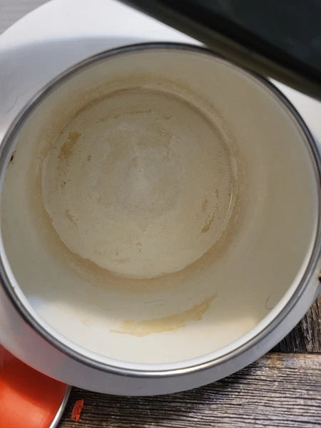 Debonaire Japan Enamelware Tea Kettle White w Orange Red Pattern & Lid MCM