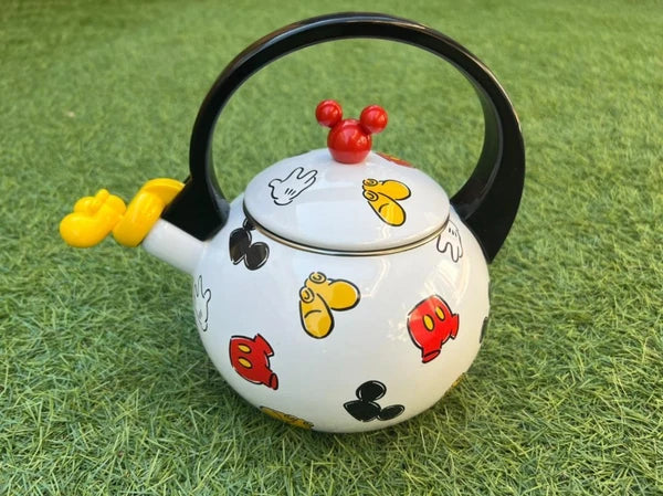 Disney Mickey Mouse Kettle/teapot/pot stand/cup set 2000s White ENAMEL Disney
