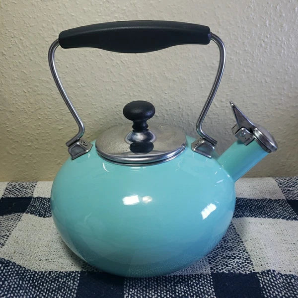 Chantal Whistling Tea Kettle 2 Quart Teapot Blue Aqua Turquoise Enamel Stainless