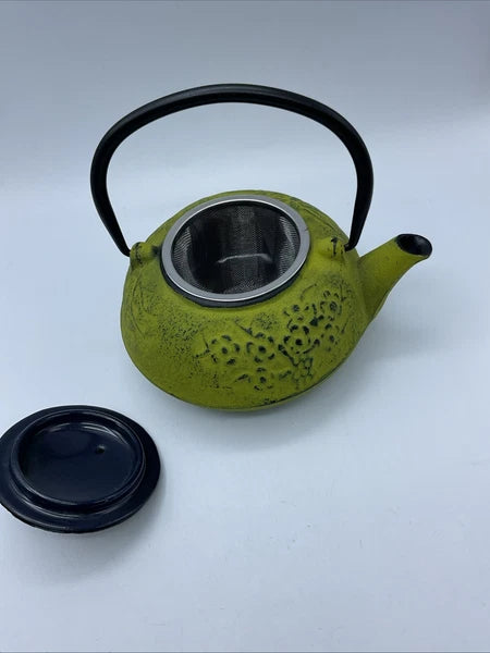 Kyusu Teapot Cast Iron Creative home, Lime Green, Bamboo Design, Infusion Basket