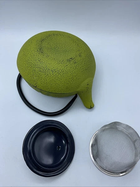 Kyusu Teapot Cast Iron Creative home, Lime Green, Bamboo Design, Infusion Basket