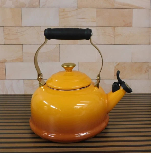 Le Creuset Enamel on Steel 1.7 Quart Classic Kettle with Gold Knob in Persimmon