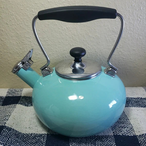 Chantal Whistling Tea Kettle 2 Quart Teapot Blue Aqua Turquoise Enamel Stainless