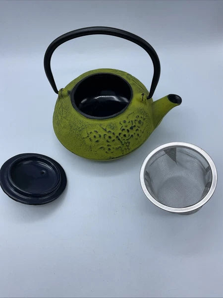 Kyusu Teapot Cast Iron Creative home, Lime Green, Bamboo Design, Infusion Basket