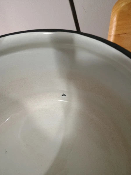 Antique Enamel Tea Kettle White with Black Rim
