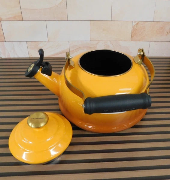 Le Creuset Enamel on Steel 1.7 Quart Classic Kettle with Gold Knob in Persimmon
