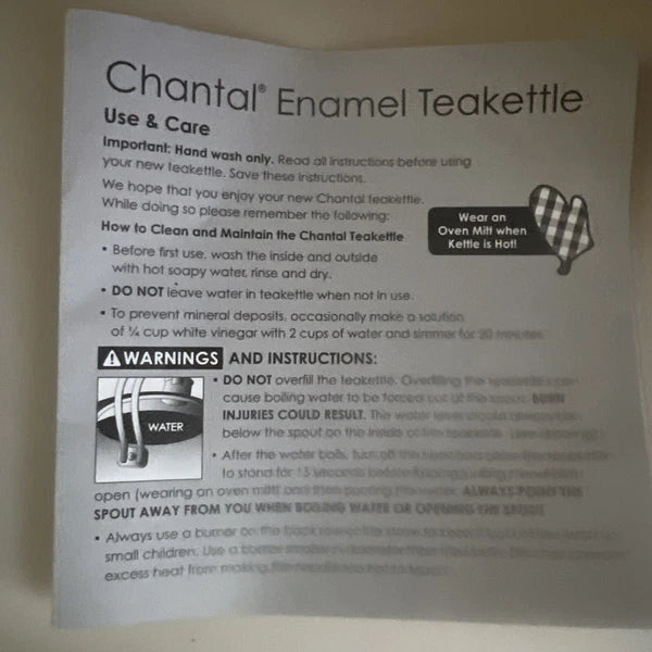 Chantal Whistling Teakettle 2 QT Enamel Brand New In Box