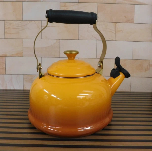 Le Creuset Enamel on Steel 1.7 Quart Classic Kettle with Gold Knob in Persimmon