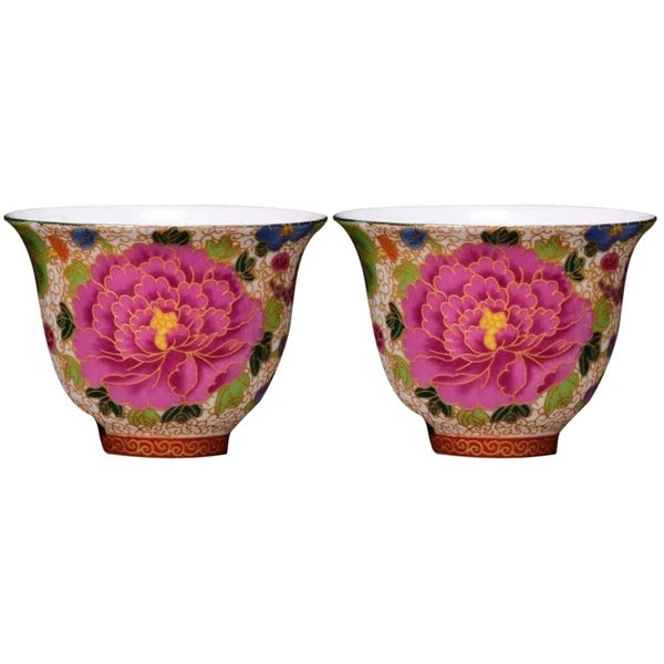 2 Pieces Enamel Teapot Cup Travel Ceramic Mug Chinese Style