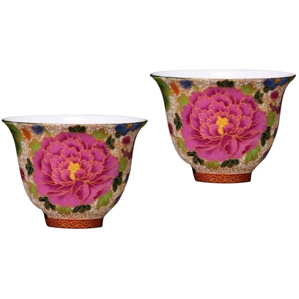 2 Pieces Enamel Teapot Cup Travel Ceramic Mug Chinese Style