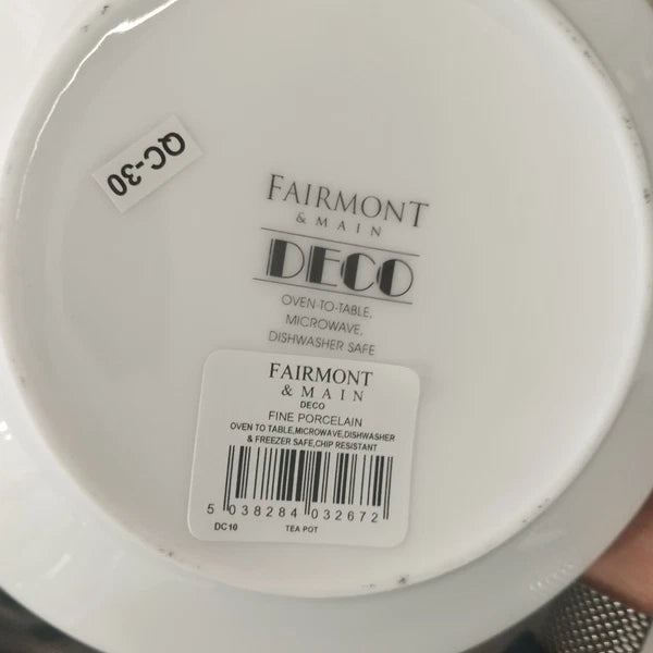 FAIRMONT & MAIN ART DECO INSPIRED FINE WHITE PORCELAIN CHINA 'DECO' TEAPOT (1L)