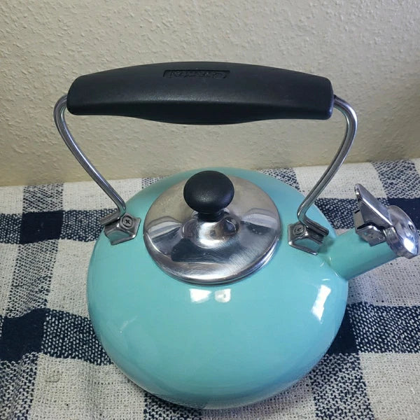 Chantal Whistling Tea Kettle 2 Quart Teapot Blue Aqua Turquoise Enamel Stainless