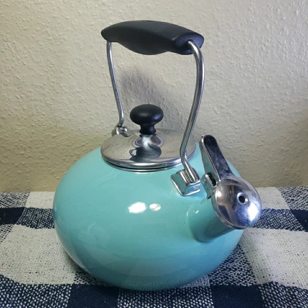 Chantal Whistling Tea Kettle 2 Quart Teapot Blue Aqua Turquoise Enamel Stainless