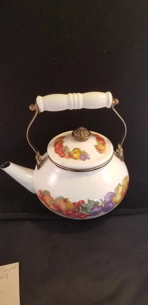 Enamel Tea Pot  fruit motif