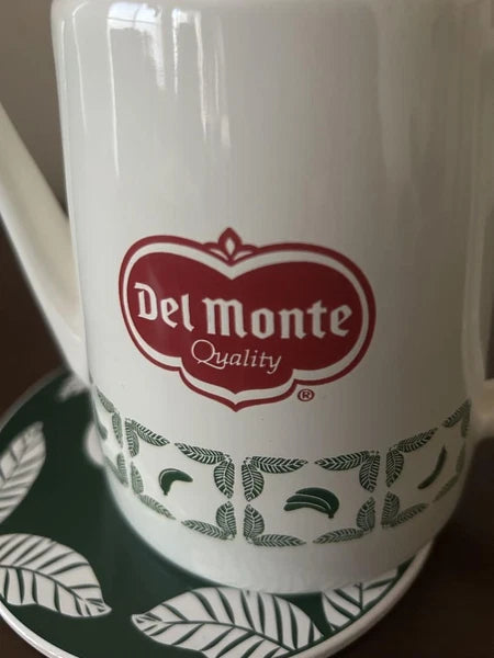 Kettle Delmonte with Hot Pad 2019 Gift-Hooped Enamel Used, Minor Scratches