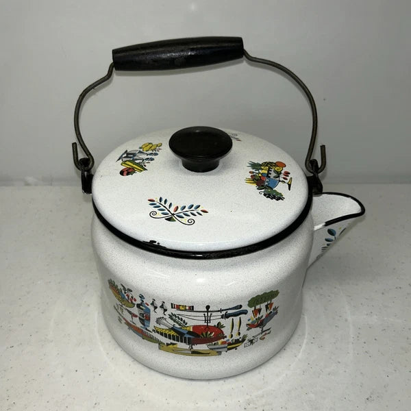 Georges Briard Enamel Ware Tea Kettle Turkey Dinner Pattern