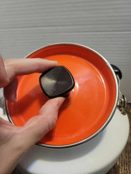 Debonaire Japan Enamelware Tea Kettle White w Orange Red Pattern & Lid MCM